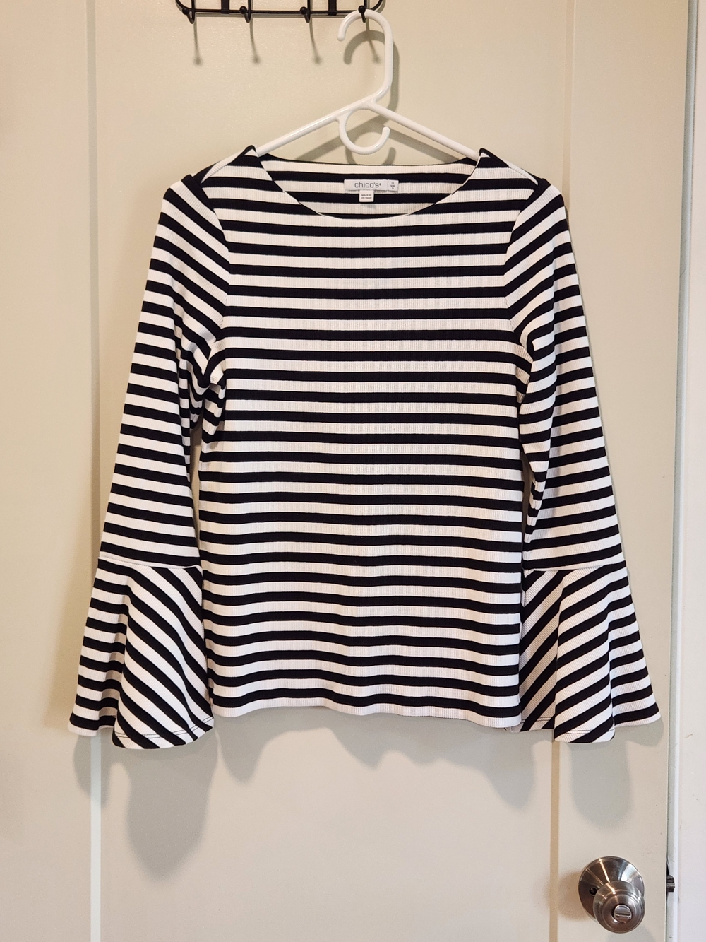 Chico's Striped Bell-Sleeve Knit Top - Black & White Small 0